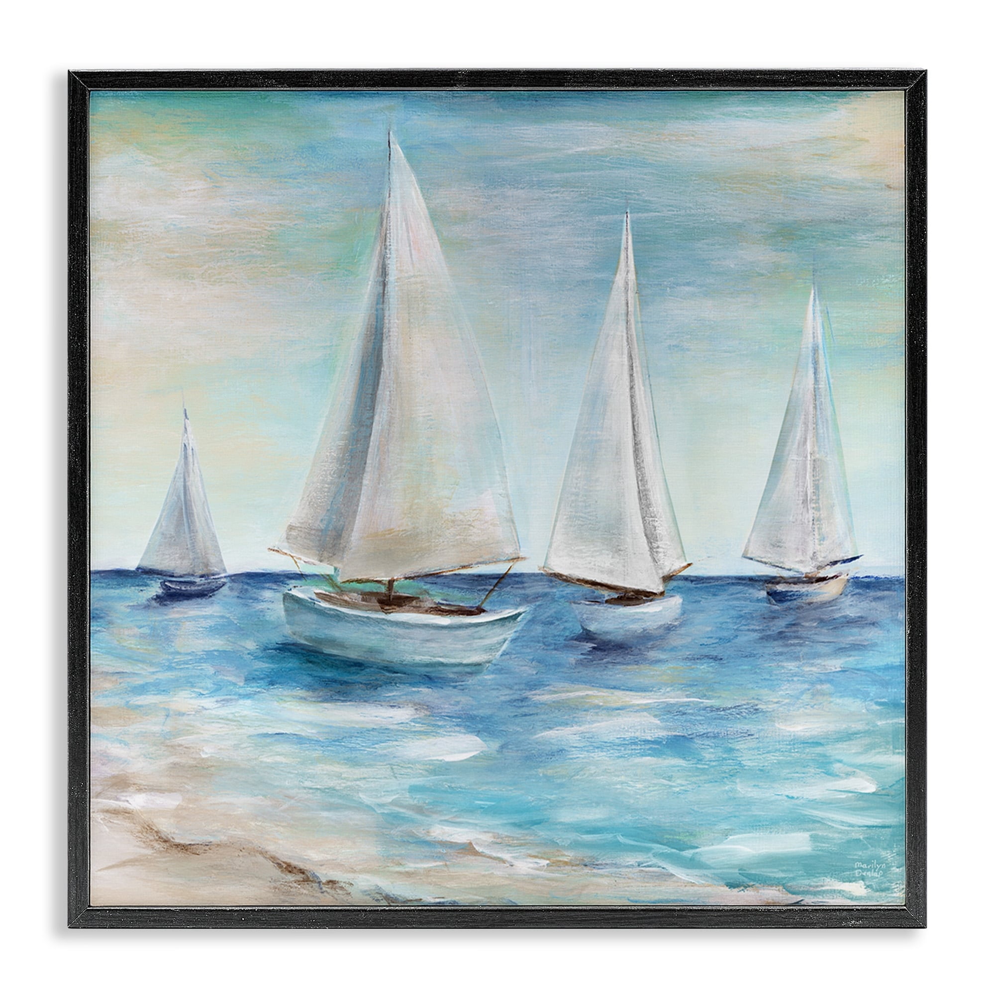 Stupell Industries Sailboats Floating Peacefully Daytime Beach Shoreline Painting Painting Black Framed Art Print Wall Art, Design by Marilyn Dunlap