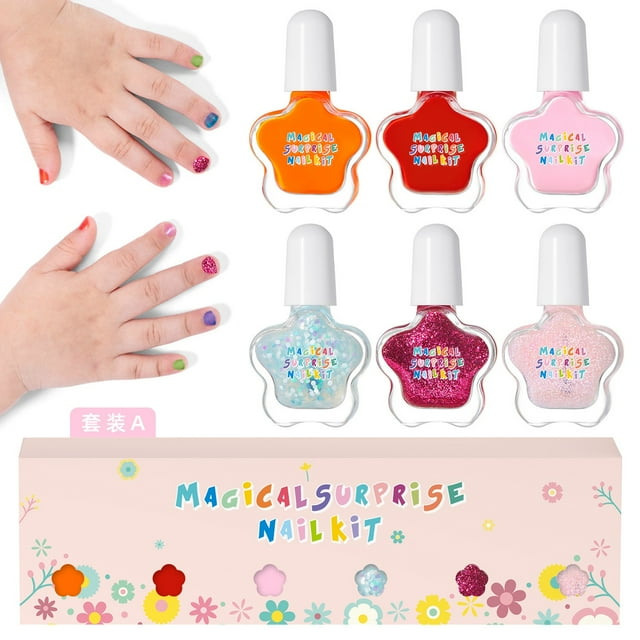 Set de Esmaltes de Uñas Despegables a Base de Agua para Niños | No Tóxicos | No Necesitan Secado | Kit Completo para Decoración de Uñas | Seguro para Niños | Hmw241223006