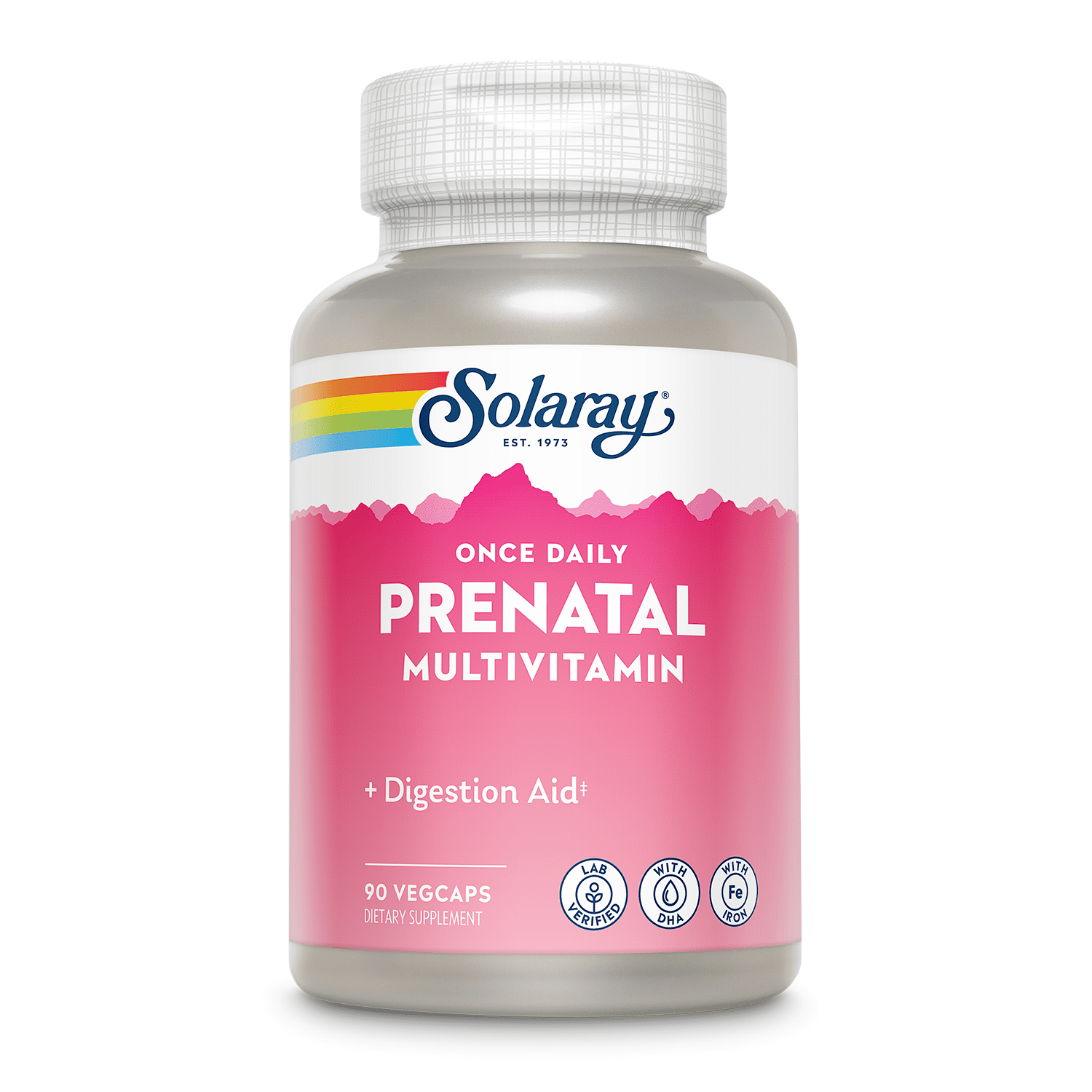 Solaray Once Daily Prenatal Multivitamin with Iron & DHA | Morning Ease Herbal Blend & Whole Food Base | 90 CT