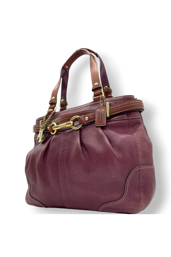 Pre-Owned Coach Hamptons Leather Tote/Shoulder Bag, Purple/Bordeaux, 12476, Gathered,... (Good)