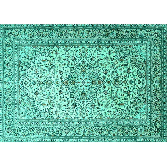 Ahgly Company Machine Washable Indoor Rectangle Persian Turquoise Blue Traditional Area Rugs, 7' x 10'