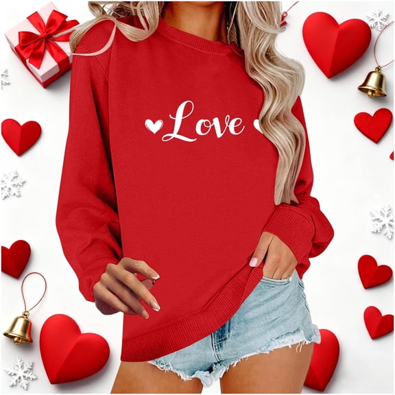 Craaazy Valentines Shirt for Women Cute Love Heart Printed Long Sleeve Crewneck Loose Sweatshirt Gifts