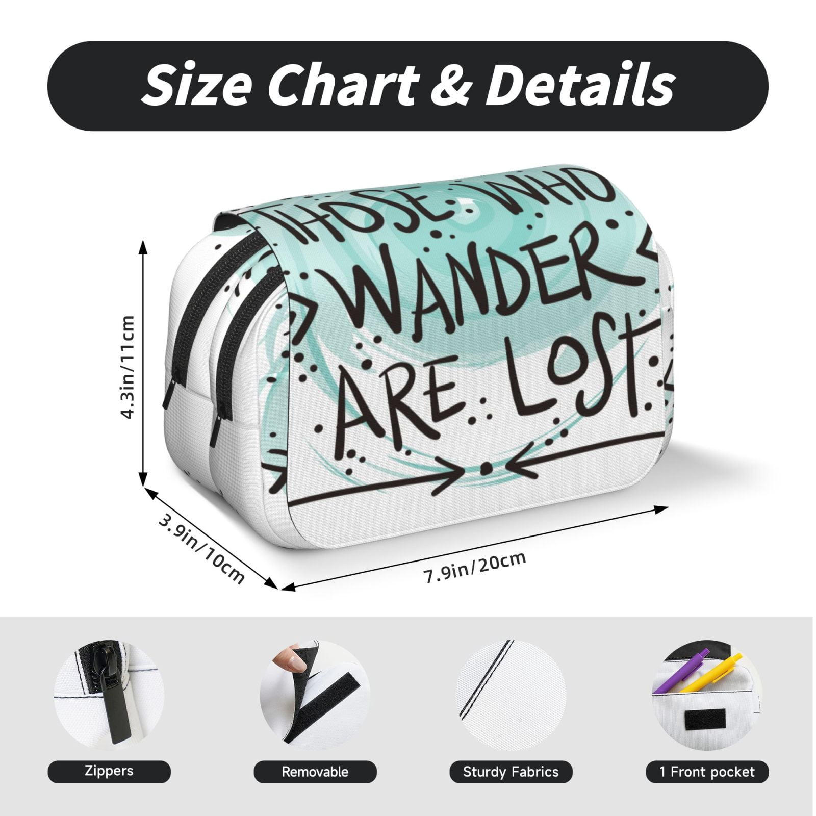 Rateoe Not All Who Wander Are Lost1 Pattern Double Clamshell Pen Case, Storage Organizer with Two Zipper Compartments– Holds Up to 50 Pencils & Pens
