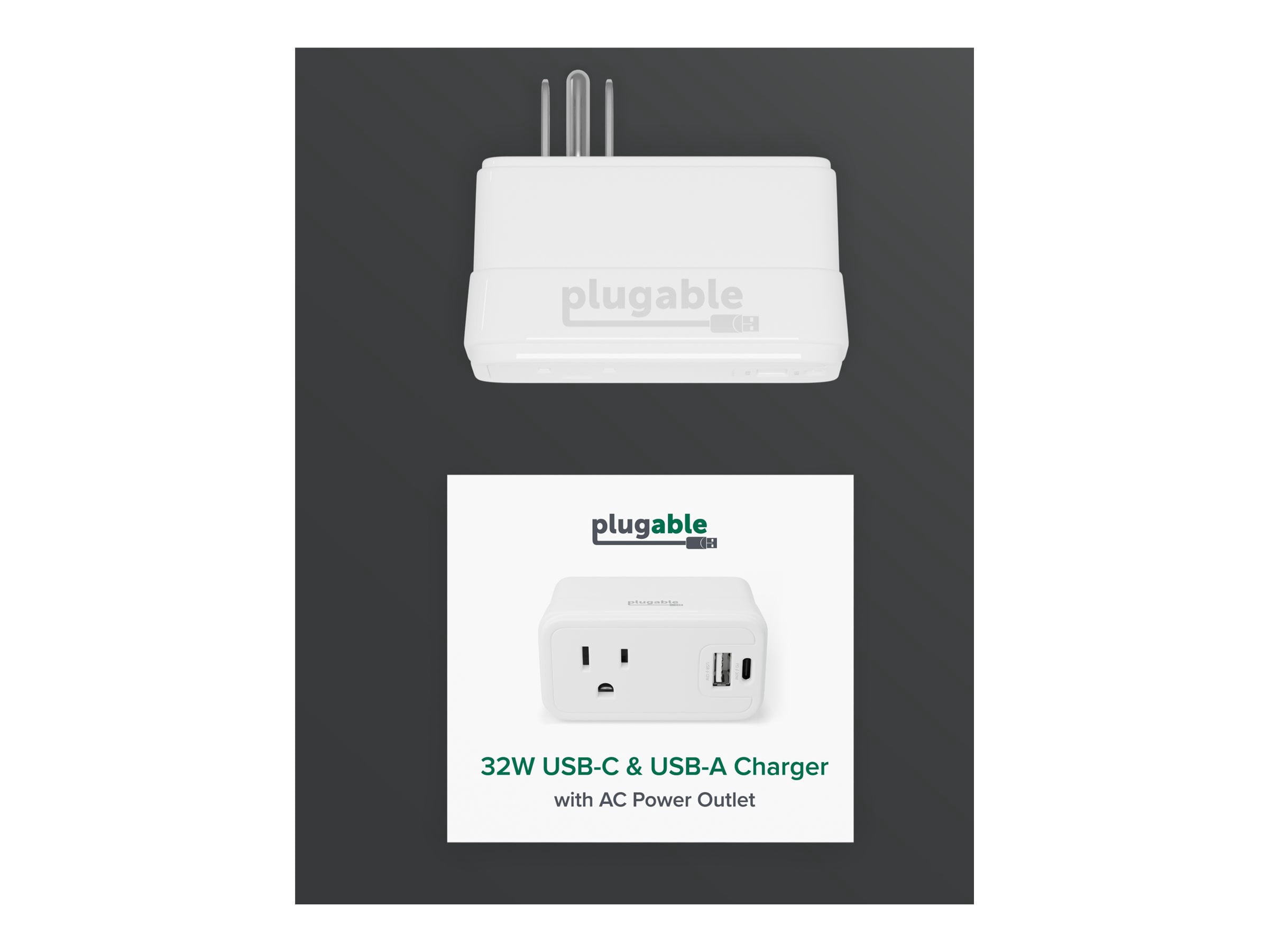 Plugable Wall Outlet Extender with 1x USB-C and 1x USB, 32W USB C Charger Block