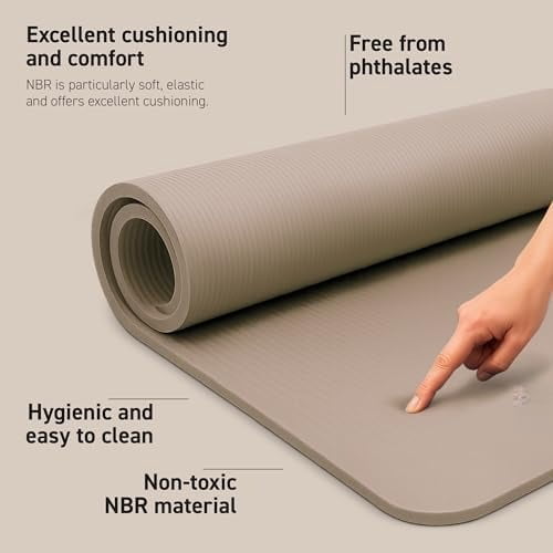 Yoga Mat Premium Non Slip Thick – Extra Comfortable Exercise Mat for Home Workouts, Pilates, Stretching & Gym – Cushioned NBR Foam, Gym Mat with Strap, for Women & Men Beige,74.5 x 24 x 0.6 in