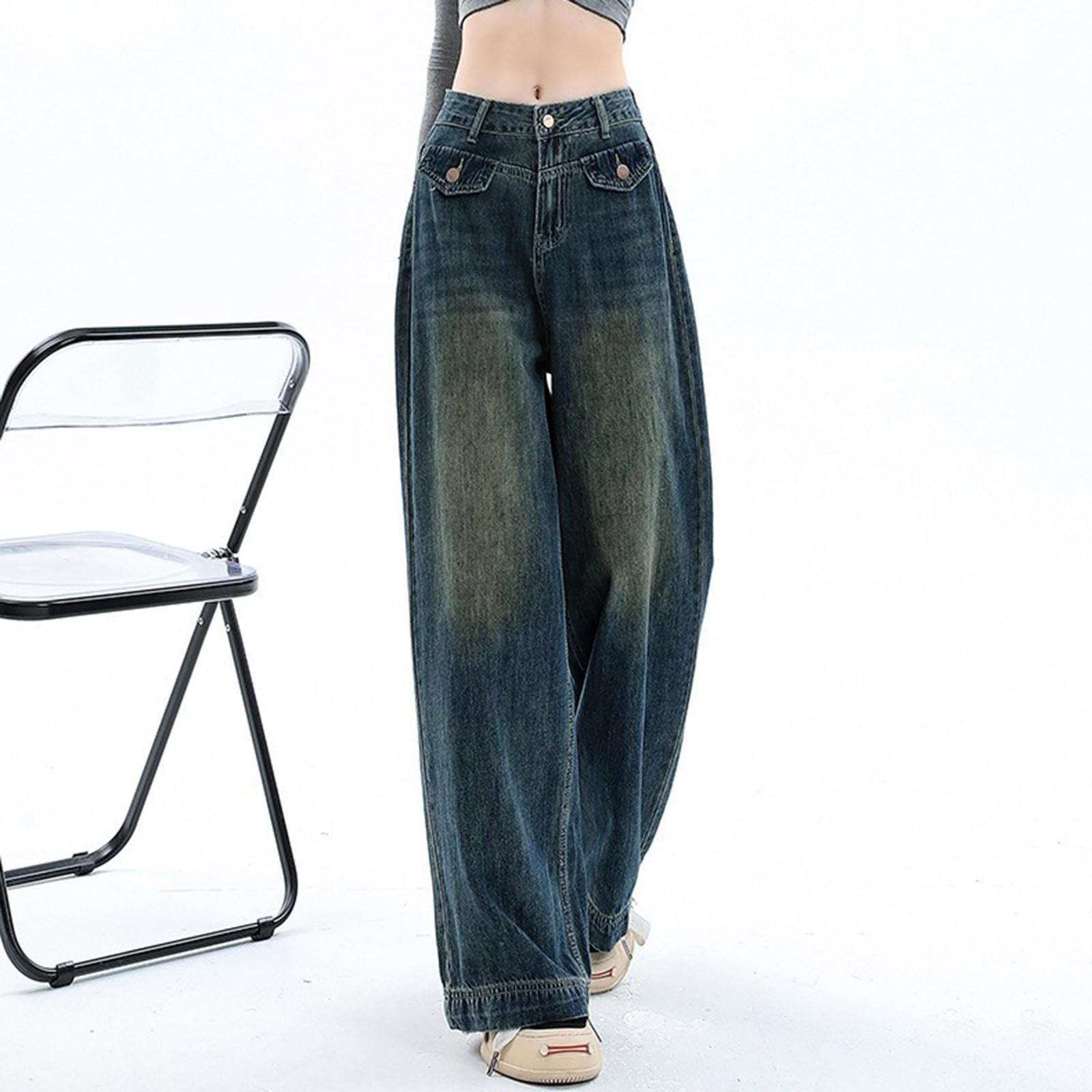 Zhanying Denim Jeans Women Wide Leg, Vintage Y2K Baggy Jeans High