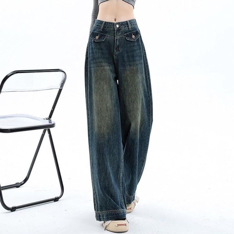 Youmylove Womens High Waist Jeans Stretch Straight Jeans Baggy