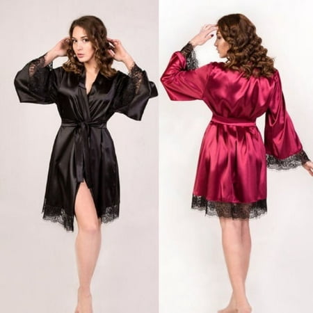 Women Satin Silk Dress Pajamas Gown Wedding Bride Sleepwear Robe