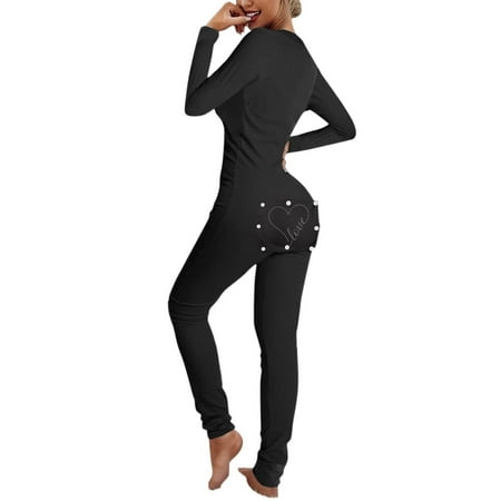 

Onesies Womens Pajamas Women s Fashion Print Button-down Functional Buttoned Flap Adults Jumpsuit