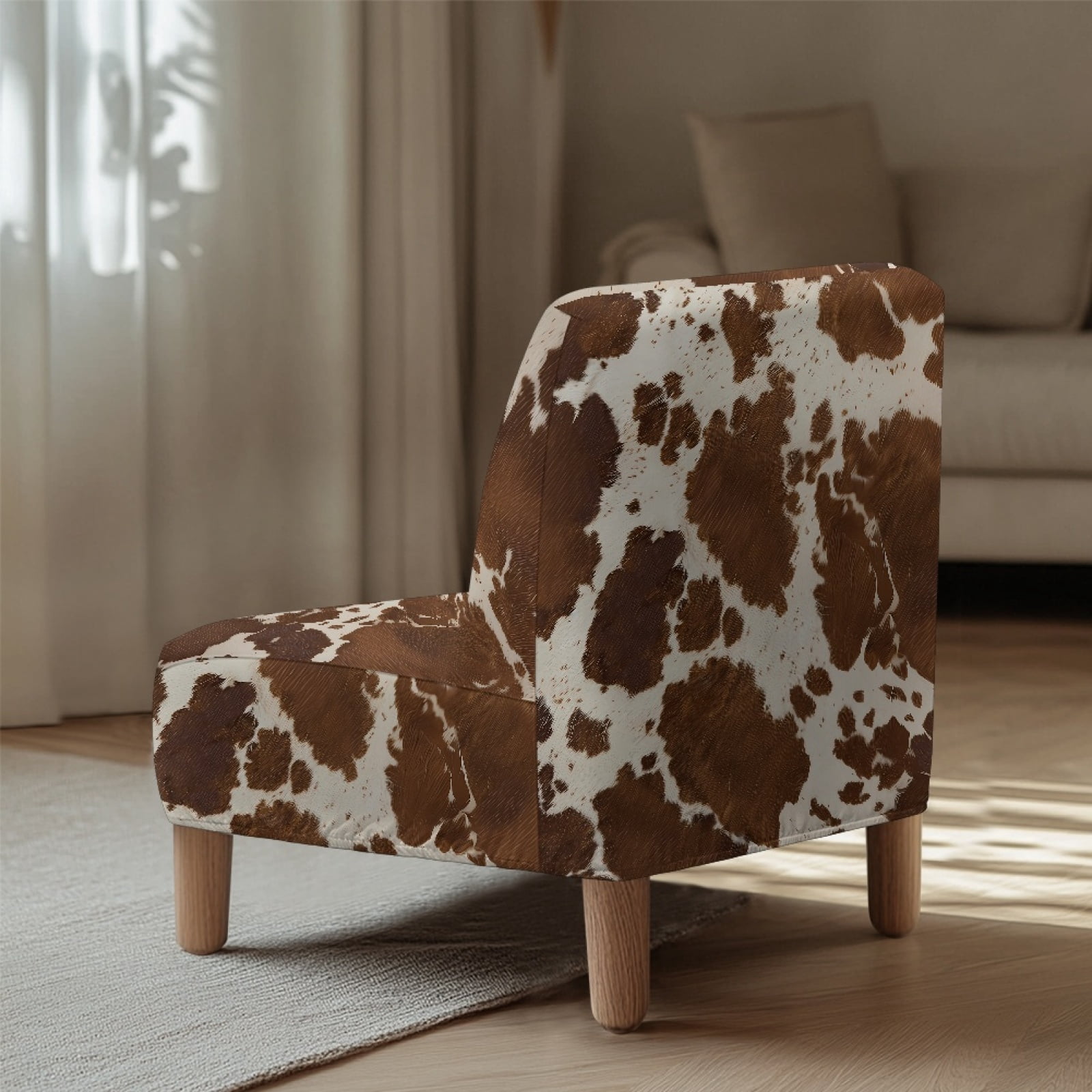 ZIATUBLES Armless Couch Slipcover Stretch Spandex Living Room Chair Covers without Arms Soft Machine Washable Armless Chair Furniture Protector Covers Modern Home Decor, Beige Brown Cow Print