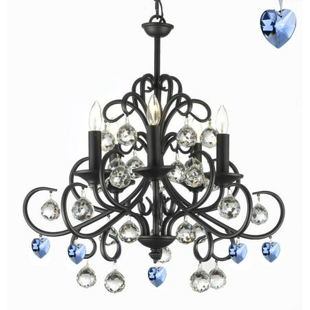 - Bellora Crystal Wrought Iron Chandelier Empress Crystal (TM) with Faceted Crystal Balls And Blue Hearts