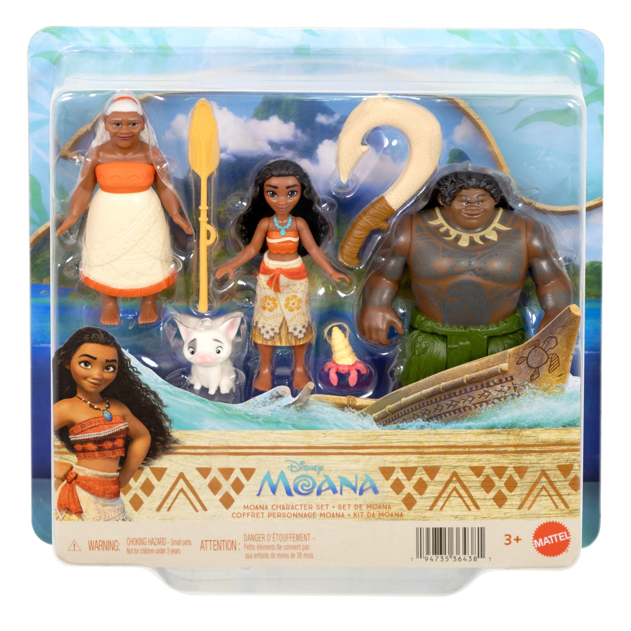 Disney Moana Character Set with 3 Small Dolls, 2 Animal Friends & 2 Accessories, Inspired by Movie