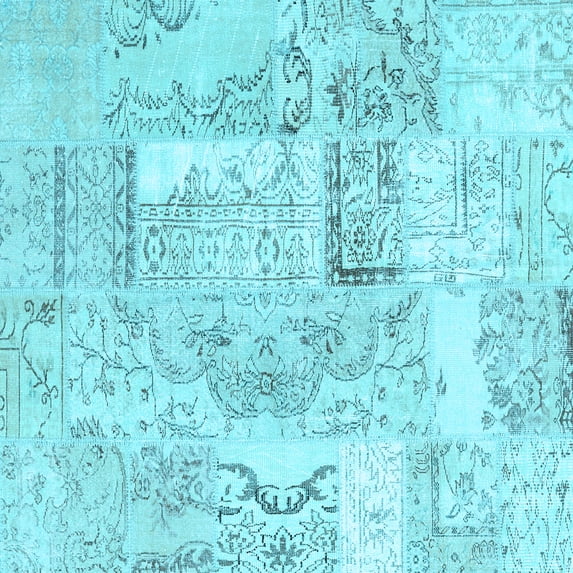 Ahgly Company Indoor Square Patchwork Light Blue Transitional Area Rugs, 7' Square