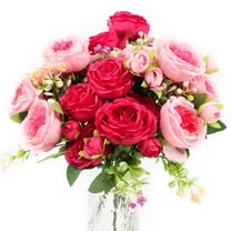 4 Bundle Artificial Peony Flowers Silk Bouquet - Rose Red and Pink Fake Peonies for Wedding,Home,and Party Decor