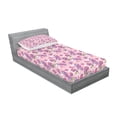 thumbnail image 2 of Ambesonne Floral Fitted Sheet & Pillow Sham Set, Butterfly Cartoon Style, Twinxl, Pale Pink Lavender, 2 of 2