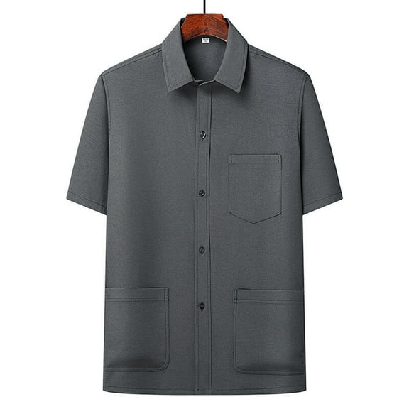 COSFO Short Sleeve Summer Shirts for Men Collared Casual Solid Button Down Shirts Loose Multi Pockets Men's Tops