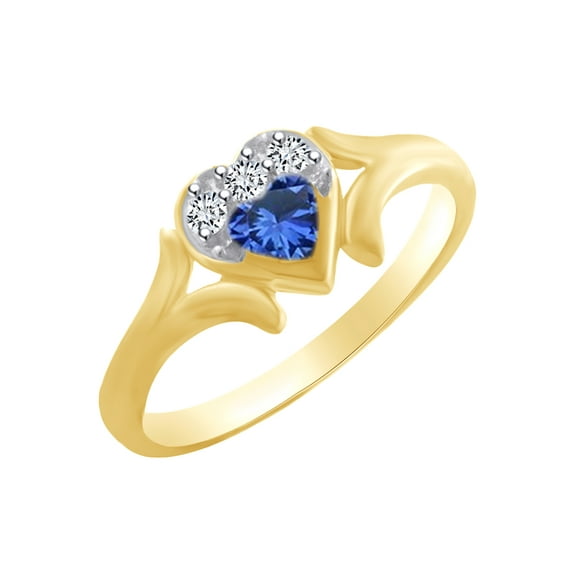AFFY Heart Shape Simulated Blue Sapphire & White Cubic Zirconia Heart Promise Ring In 14k Yellow Gold Over Sterling Silver Ring Size-11.5