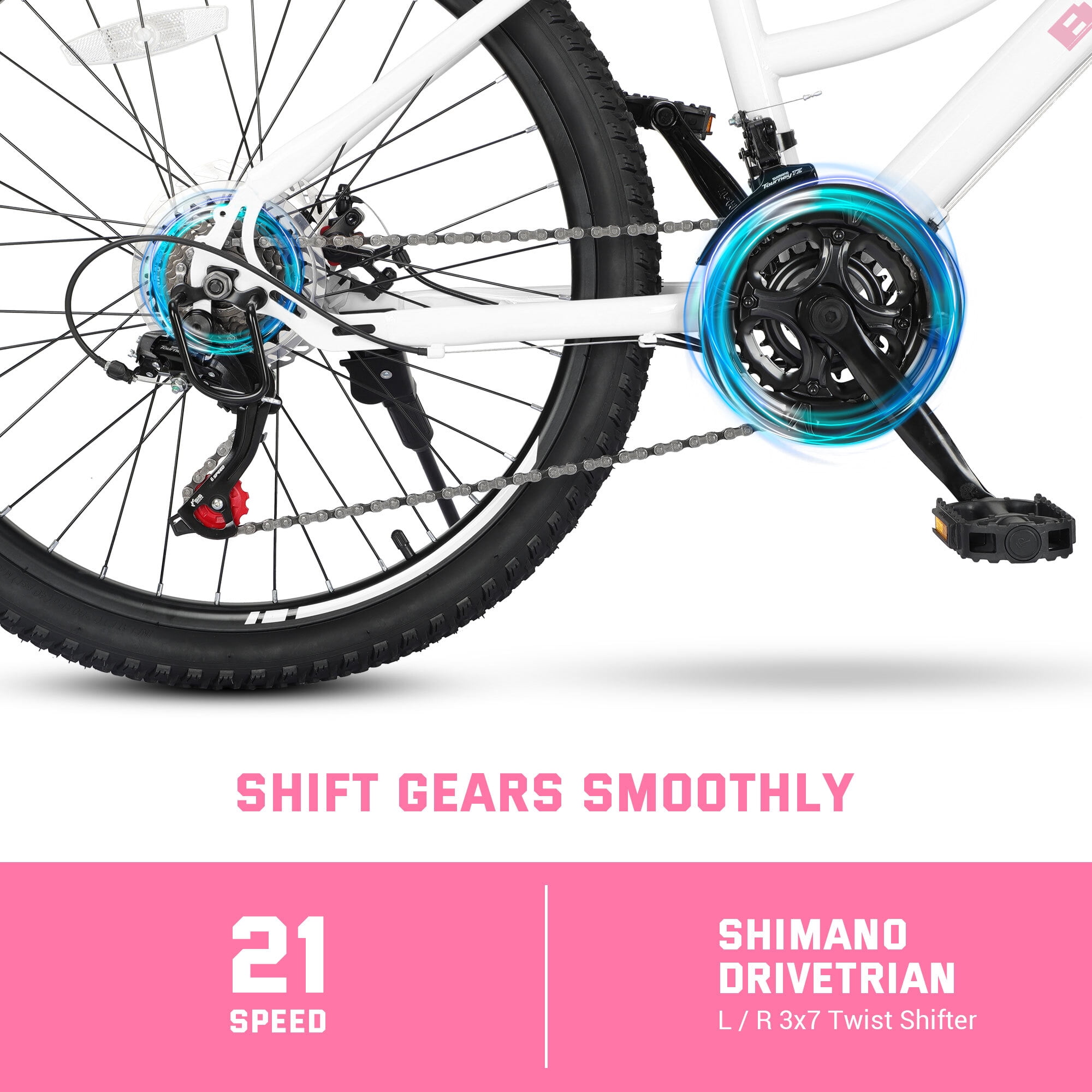 SHINPT 24" Mountain Bike for Teenagers and Adult, Mountain Bicycles with Dual Disc Brakes, Shimano 21 Speeds Bicycles for Men Women, Adult Bicycle with Comfort Saddle, Commuter Bike