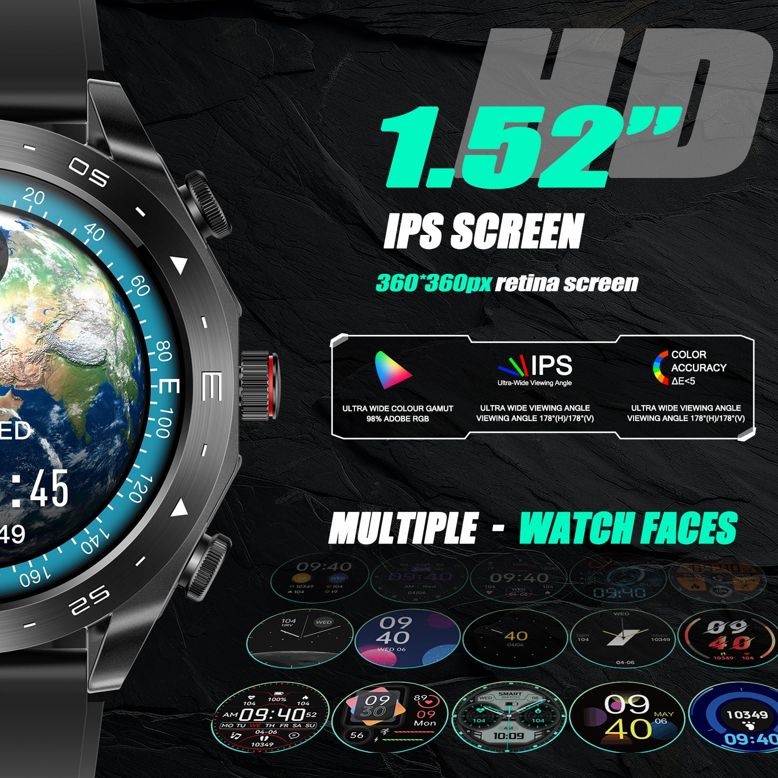 EIGIIS 2-IN-1 Business Sports Style Smart Watch with Earbuds for Men 1.52" IPS Touch Screen Sports Smartwatch 110+ Sports Modes Fitness Tracker Sleep Monitor MP3 Music Watch for iPhone Android