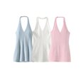 thumbnail image 5 of HH TRAF Vestido corto de verano sexy con cuello halter para mujer, elegante, liso, con escote en V, sin mangas, a la moda, ajustado, sin espalda, 5 of 5