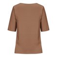 thumbnail image 3 of TKLPEHG Womens Short Sleeve Shirts Crew Neck Button Shirt Comfy Summer Clothes Solid Color Lightweight Loose Short Sleeve T Shirt Casual Fashion Blouses (Brown,M), 3 of 5
