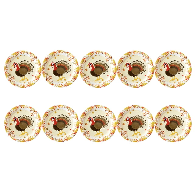 Birdeem 10 Packs Thanksgiving Hallowen 7 Inch Turkey Maple Leaf Letters Disposable Paper Plates for Dinner Parties Portable and Excellent Material