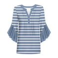 thumbnail image 4 of ZQUUVOU Women's T-Shirt Stripe V Neck Ruffle 3/4 Sleeve Floral Blouse Light Blue (S), 4 of 4