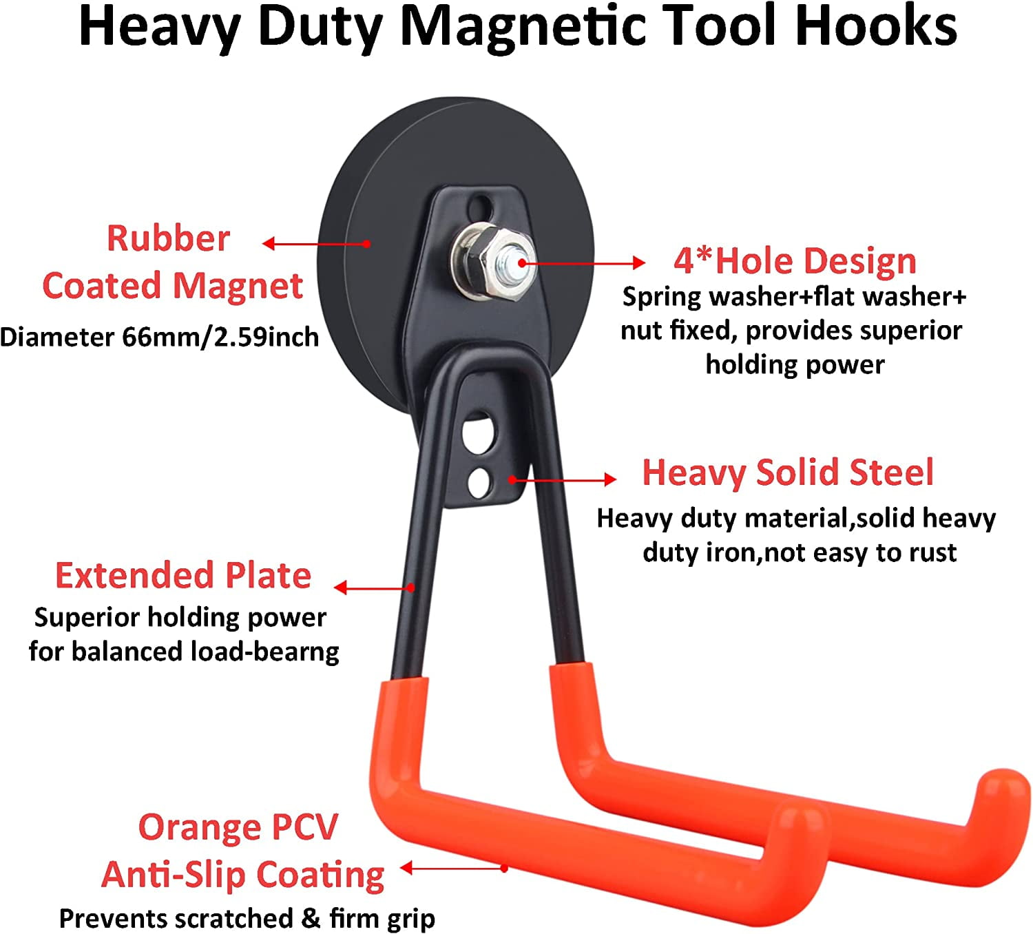 FEFEFW-Magnetic Power Tool Organizer,Cordless Drill Garage Hook Heavy Duty,Large & Strong Manget with Hooks for Garage,Workshop Organization,2 Pack Hooks for Drill,Garden Tool(Orange)