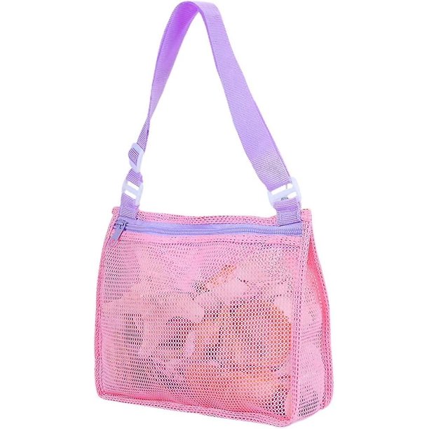 Bolsa de playa de malla (rosa), bolso de mano de red de conchas, bolsa de arena plegable de colección de conchas, adecuada para niños, bebés, niños y niñas que sostienen piscinas, B