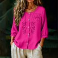 thumbnail image 5 of Short Sleeve Tops for Women Casual Round Neck Down 3/4 Lenght Summer Womens Tshirts Hot Pink XXL, 5 of 9