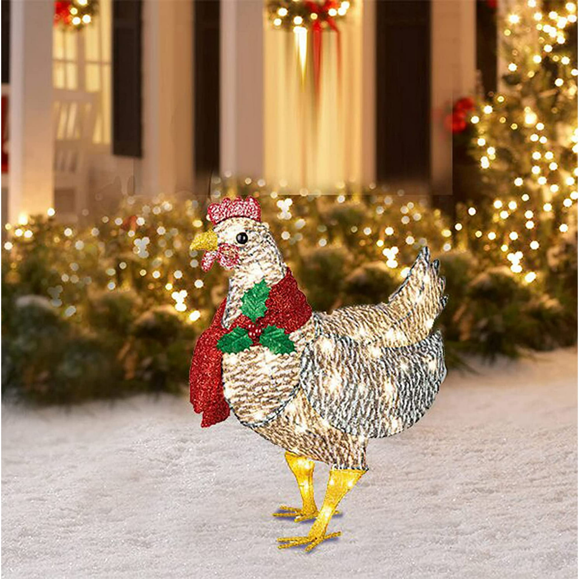 Christmas Light-Up Chicken with Scarf Holiday Decoration Outdoor ...