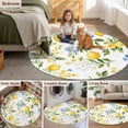thumbnail image 5 of Summer Lemon Round Rugs for Living Room 4ft Yellow Blue Floral Watercolor Leaf Non Slip Circle Rug Washable Low-Profile Indoor Carpet for Bedroom, Dining Room, Bathroom, 5 of 9