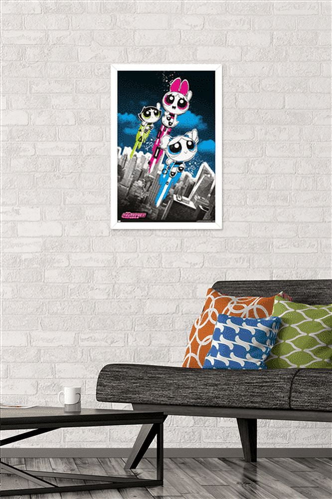 The Powerpuff Girls - Group City Wall Poster, 14.725" x 22.375", Framed