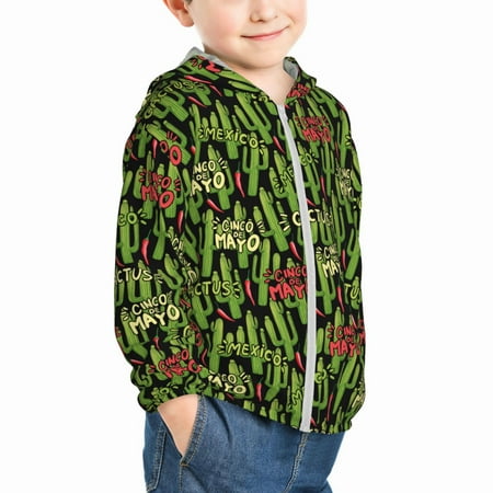 

Uemuo Green Cacti And Red Chili Pattern Rash Guard for Boys Girls Long Sleeve Swim Shirts UPF 50+ UV Sun Protection Hooded Fishing Shirt with Pocket for Kid-4 Years