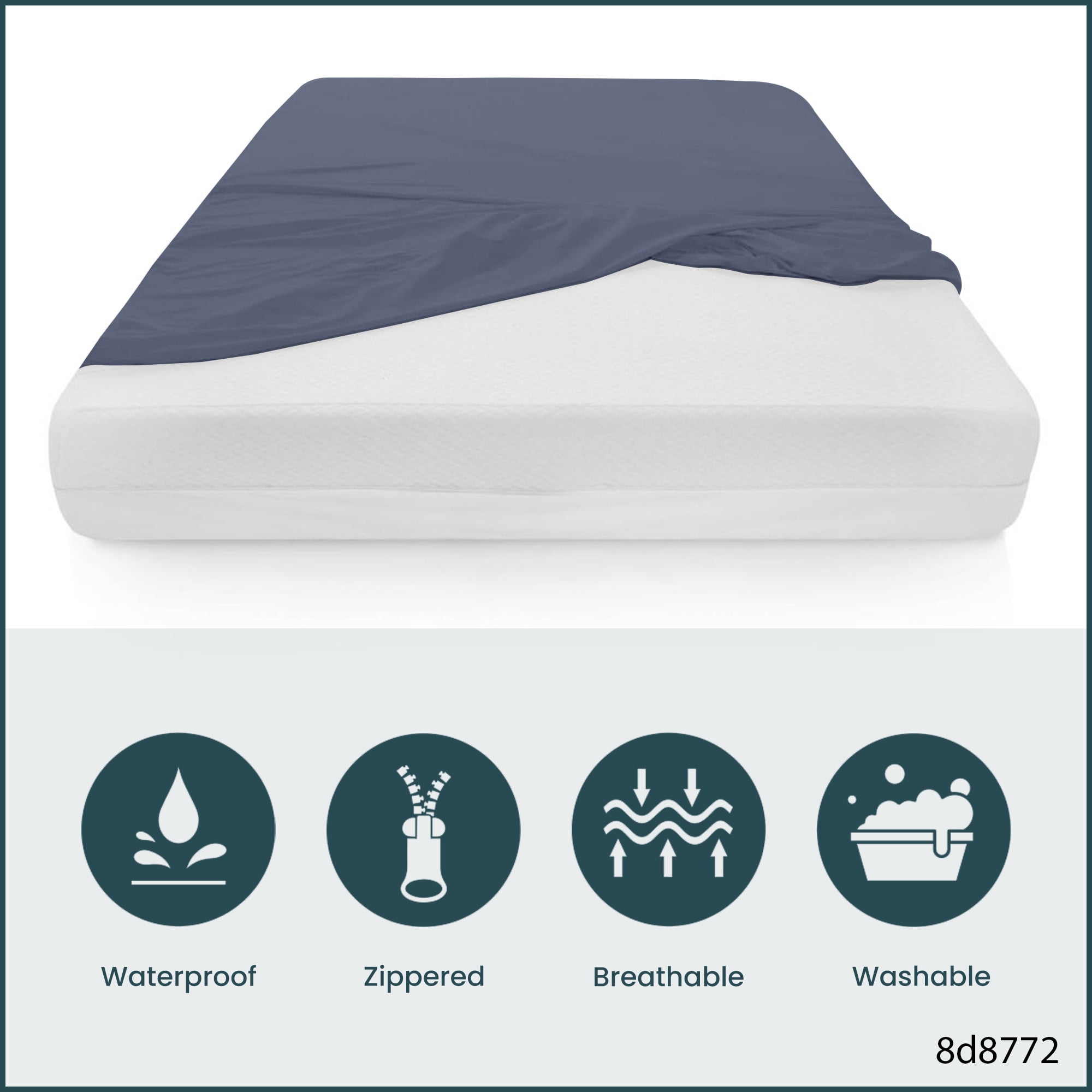 Continental Sleep, Zippered Mattress Protector Cover, Waterproof, Easy to Clean, Fits Mattress up to 7-Inch, 75" x 30", Blue