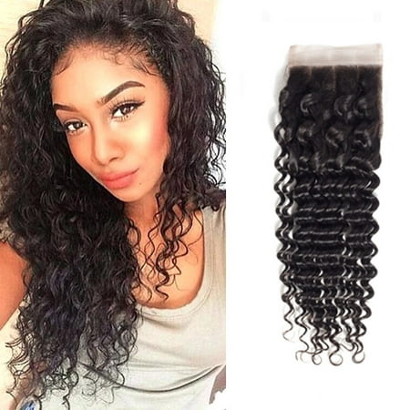 YYONG Hair Products Peruvian Lace Closure Deep Wave Virgin Hair Wave Closure Swiss Lace Bleached Knots , (Best Product To Bleach Hair At Home)