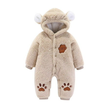 

URMAGIC 0-18 Months Baby Boy Girl Fall And Winter Bodysuit Clothes Toddler Kids Fleece Hooded Romper Outerwear Cartoon Bear Print Snowsuit Thicken Warm Jacket