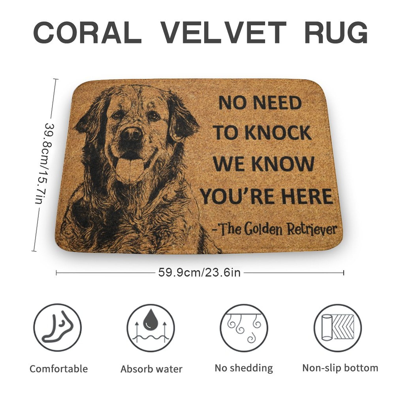 The Golden Retriever Door Mat, We Know You ARE Here The Golden Retriever Dog Door Mats, Funny Doormat Welcome Mat Funny Door Mat Outdoor Decor,Indoor Doormat,Coral Velvet Rug 17”x30”