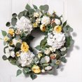 thumbnail image 2 of Corona de hortensias artificiales con hojas de eucalipto verde, corona de flores falsas para la pared de la puerta de entrada como se muestra, como se muestra, 2 of 5