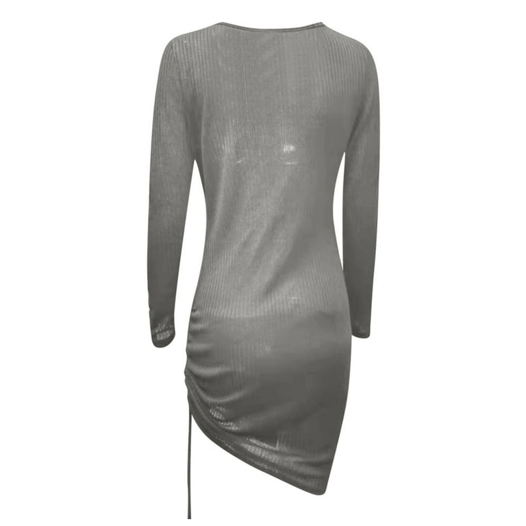 slim fit dress slacks Grey Long Sleeve Button Up Mini Dress