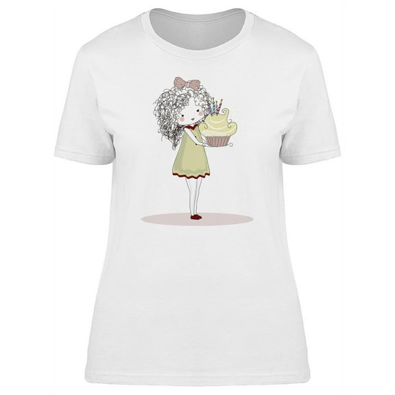 Cute Girl With A Birthday Cake T-Shirt Women -Image by Shutterstock, Female Small