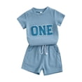 thumbnail image 2 of Yunliwuli 2Pcs Baby Boy Summer Outfits Short Sleeve Tree/Gesture Print T-Shirt + Shorts Set Toddler Clothes, 2 of 10