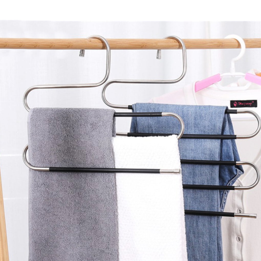 UK HOT S-Shape Non-Slip Clothes Trouser Pants Hanger Multi Layer Storage Rack