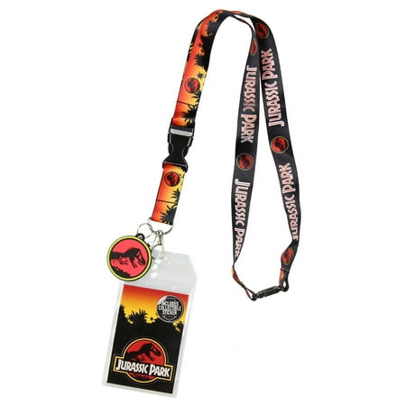 Seven Times Six Jurassic Park Logo Sticker and Rubber Charm 15" Long Lanyard with ID Holder