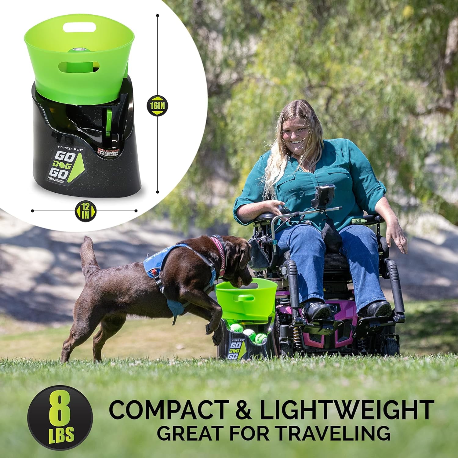 Hyper Pet GoDogGo Fetch Machine Dog Ball Launcher & Automatic Ball Launcher for Dogs With 5 Medium 2.5" Balls for Dogs 20-60 lb