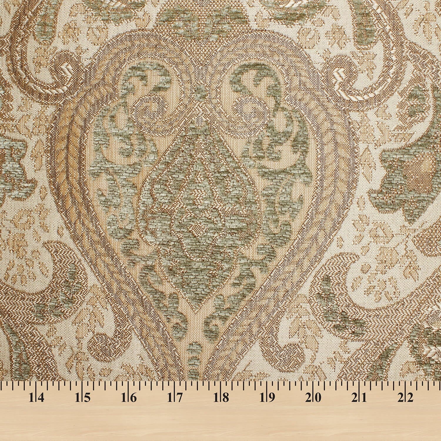 Spade Damask Chenille 58/59" Heavyweight Upholstery Jacquard Polyester Fabric By The Yard (Beige / Sage, 1 Yard)