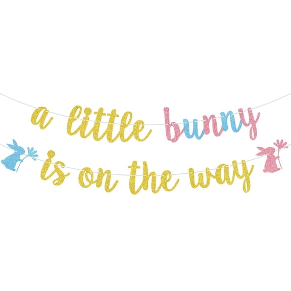 A Little Bunny is on The Way Banner, Welcome Little Bunny, Boy or Girl, Spring Easter Baby Shower Gender Reveal Party Decorations