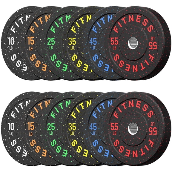 HANDBODE Bumper Plates High-Bounce Olympic Weight Plates, Colored crumb rubber plate for Weight Lifting and Strength Training 370 LB Set