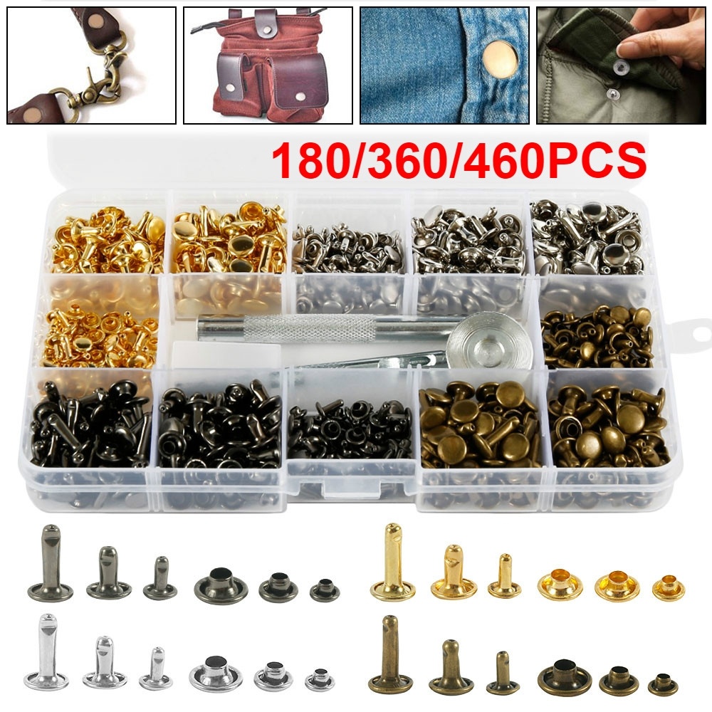 180/360/460PCS Leather Rivets Double Cap Rivet Tubular Metal Studs Fastener Snap Metal Press