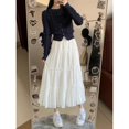 thumbnail image 2 of Falda acampanada de talle alto que adelgaza para mujer, talla grande, largo medio, estilo coreano en forma de pera, falda blanca de verano, 2 of 5